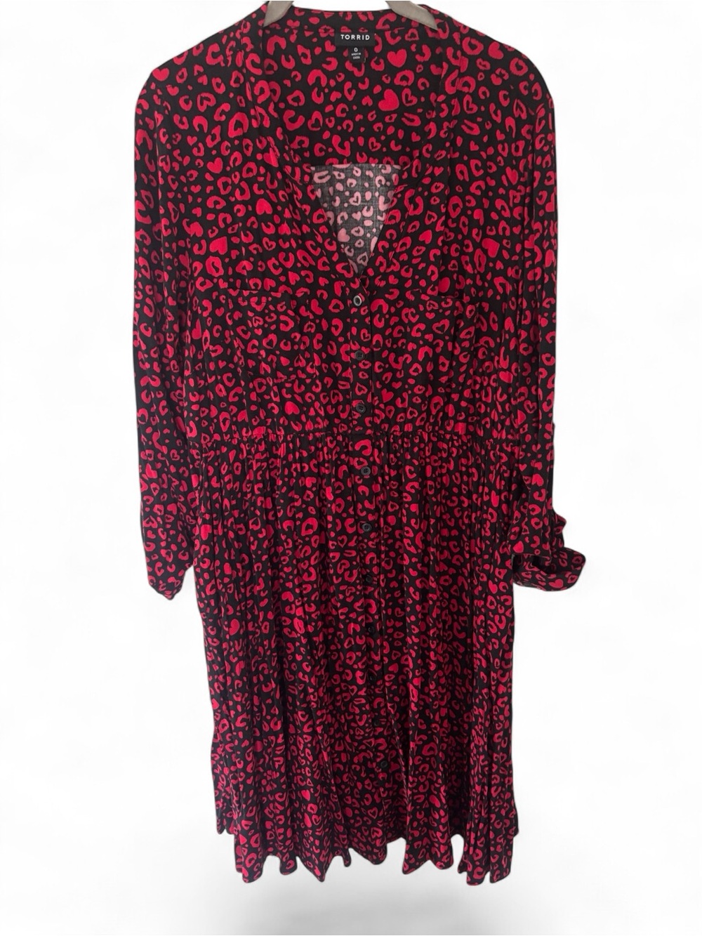 Torrid Red Leopard Heart Print Long Sleeve Dress